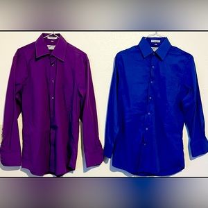 Two Berlioni Italy Button Up Dress Shirt Mens 14/14.5 32/33 Dark Blue & Purple